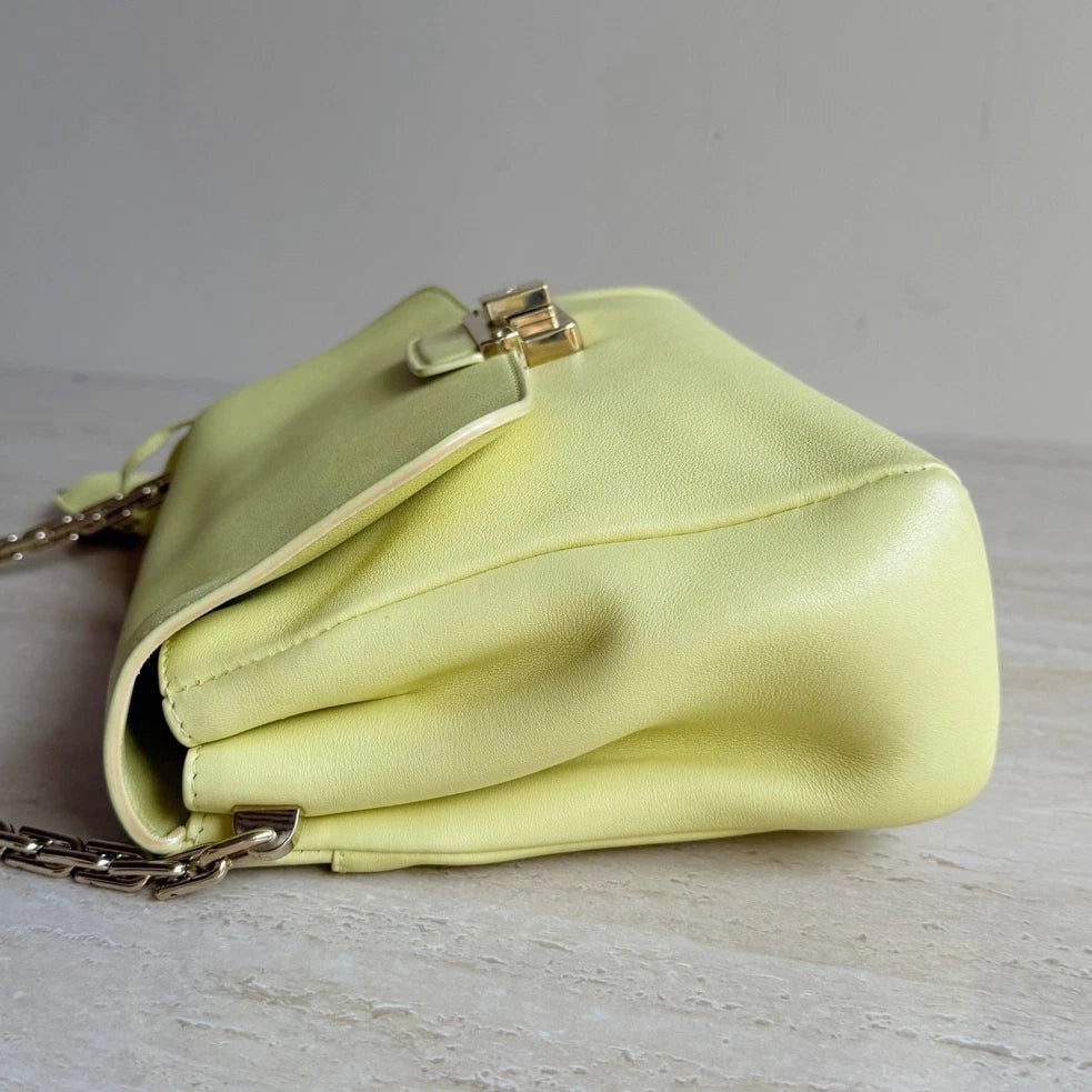 Authentic Christian Dior Diorling Chain Yellow Shoulder Bag in Gold Hardware