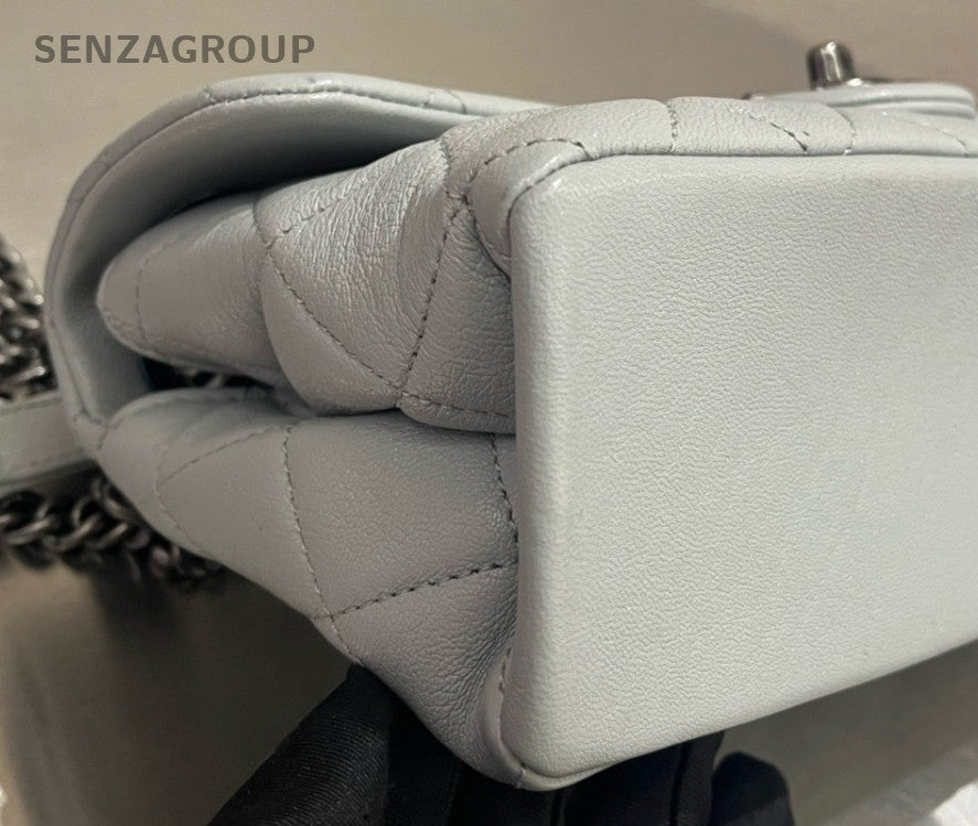 Chanel Classic Flap Lambskin Mini Chain Shoulder Bag White Silver Used Women