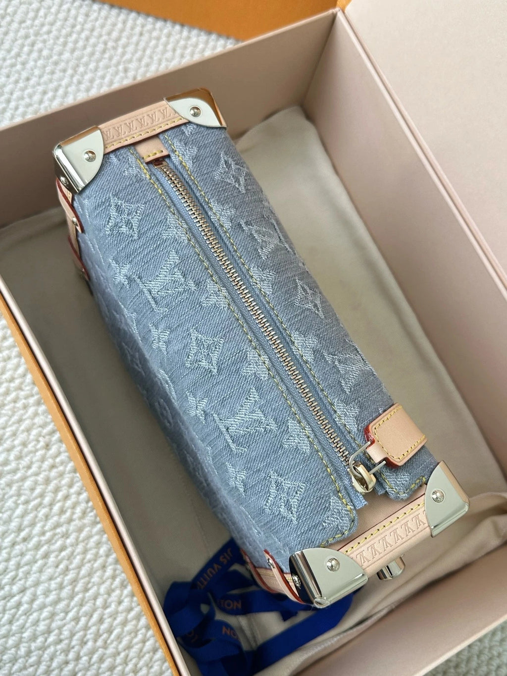 Louis Vuitton Light Blue Denim Medium Side Trunk Bag Excellent