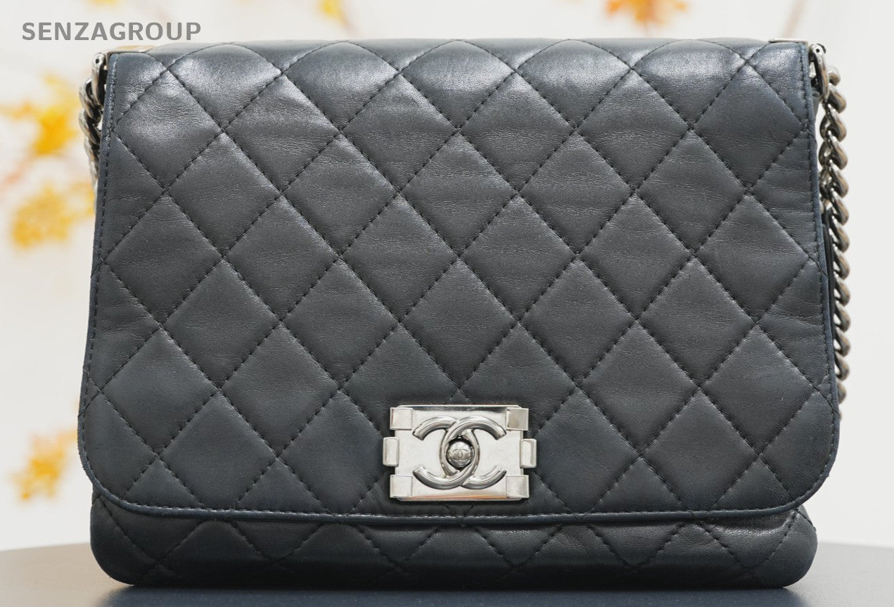 CHANEL Leboy Diamond pattern Chain Shoulder bag Black Silver Women