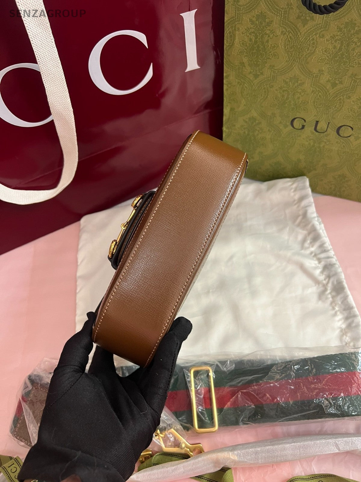 GUCCI 1955 Horse bit PM Monogram 2way Shoulder bag Canvas Brown Almost Brand NEW