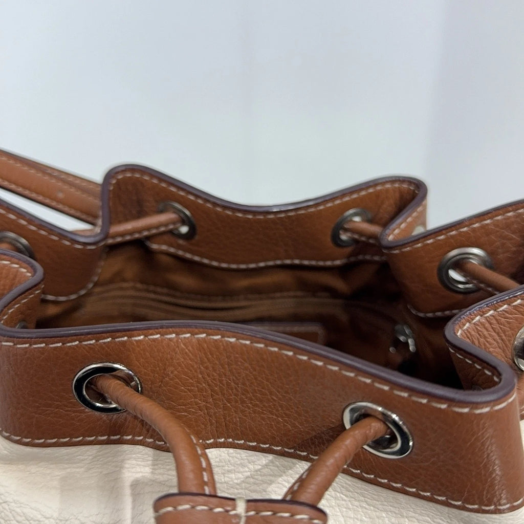 COACH White Leather Drawstring Bucket Shoulder Bag For Women