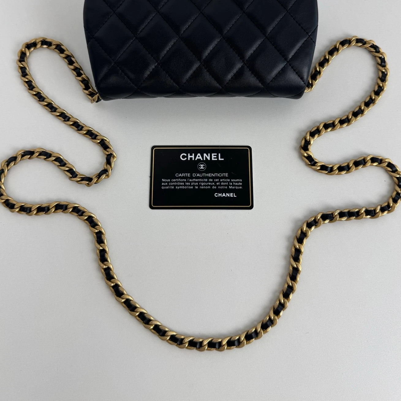Chanel Diamond Chain Mini Shoulder Bag Black Gold Used Women Classic