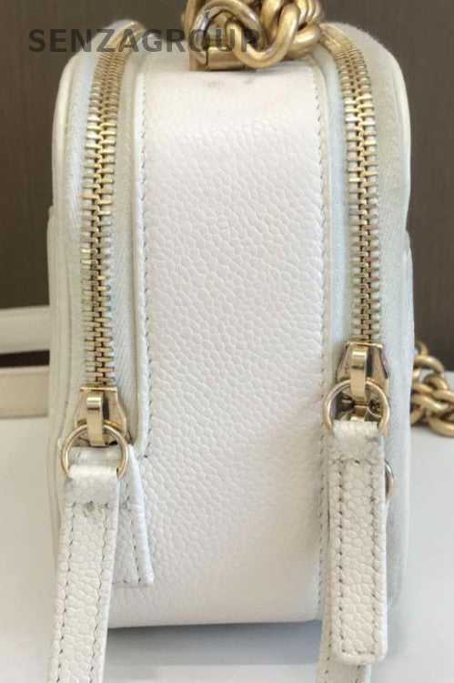 Chanel CC Logo Chain Shoulder Bag Crossbody White Gold Women Diamond Pattern