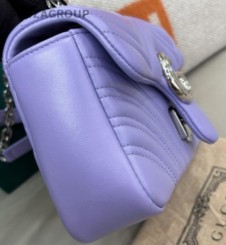 Gucci Marmont Chain Shoulder Bag Crossbody Purple Silver Women Classic