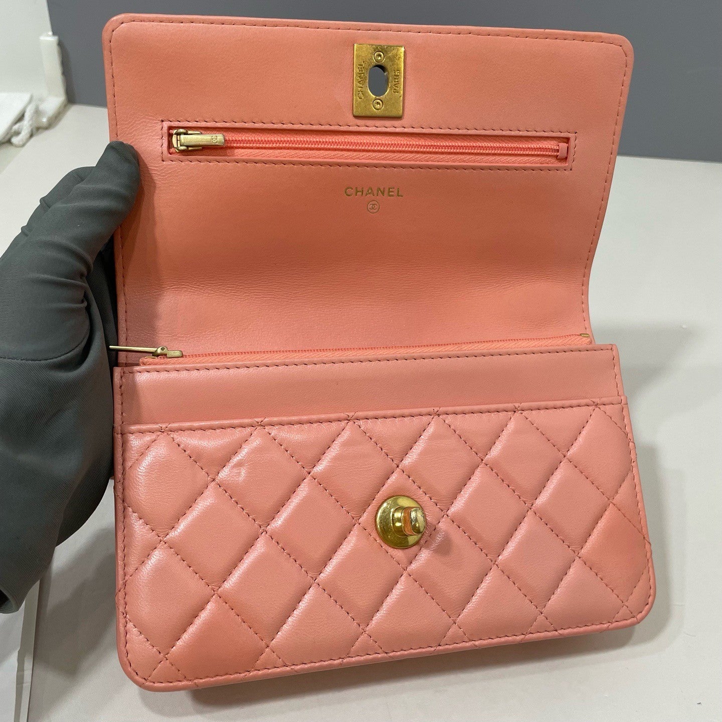 Chanel Chain Lambskin Crossbody Orange Gold Diamond Women Classic