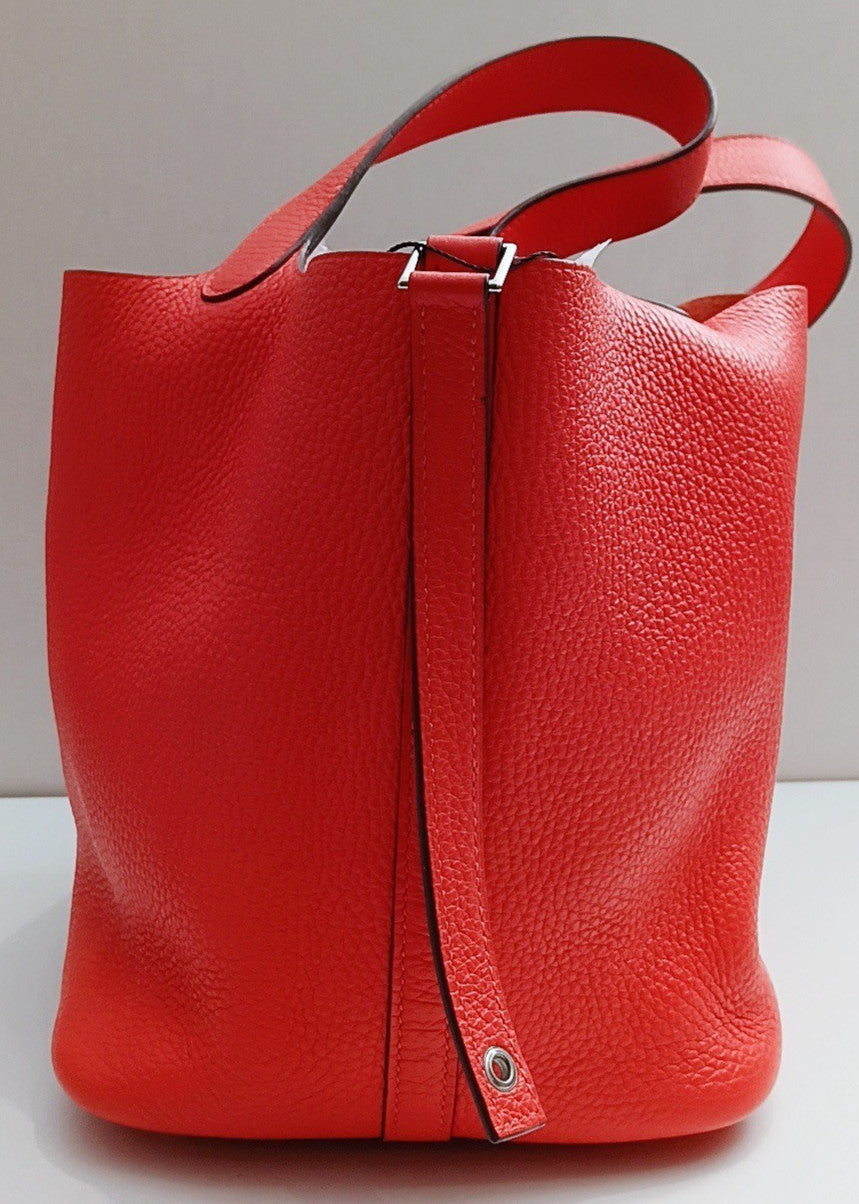 Hermes Picotin Lock Silver Hardware Tote Bag Pink Red Used Women Classic