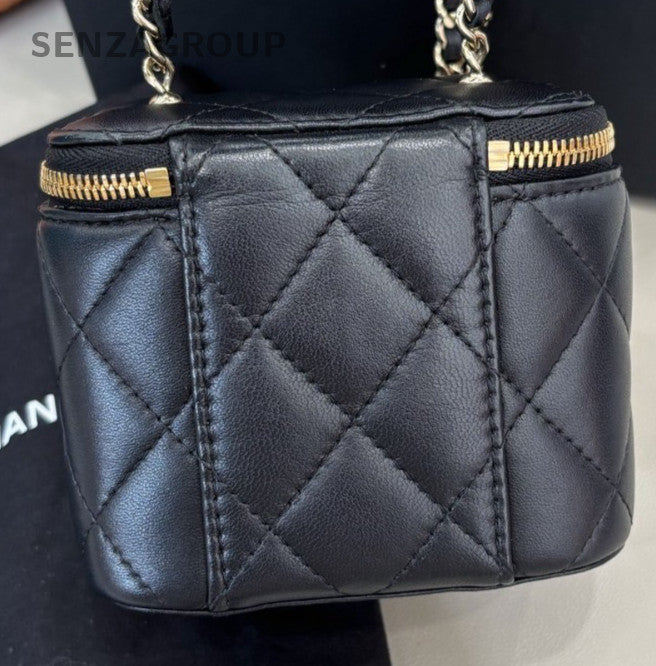 Chanel 23P Mini Chain Box Shoulder Bag Crossbody Black Gold Women Classic