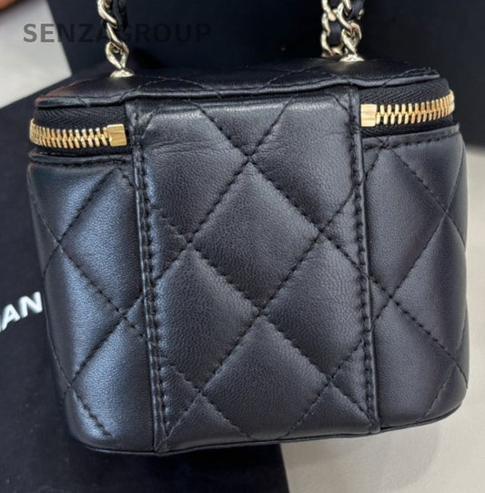 Chanel 23P Mini Chain Box Shoulder Bag Crossbody Black Gold Women Classic