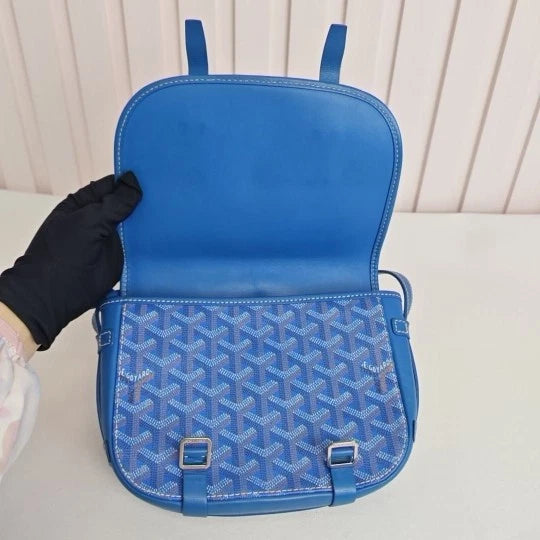 Authentic Goyard Blue Canvas Belvedere Small Crossbody Bag Excellent