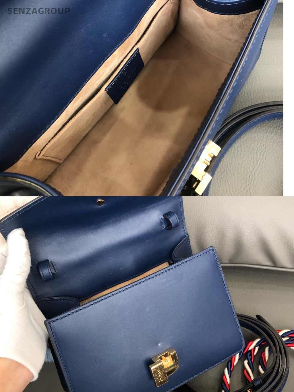 GUCCI Sylvie PM Top Handle 2way Shoulder Handbag Women Crossbody Blue and gold