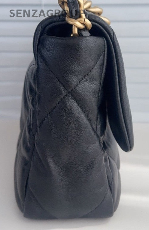 Chanel 19 PM Chain Shoulder Bag Black Gold Silver Used Women Classic