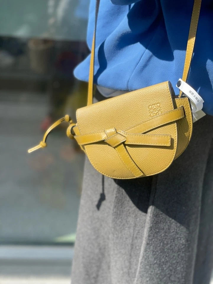 LOEWE Mini Gate Olive Green Leather Saddle Crossbody Bag For Women