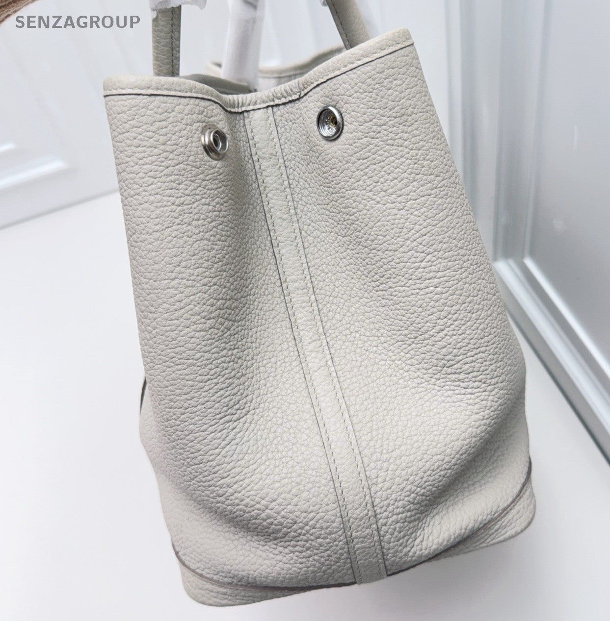 Hermes Garden Party Top Handle Bag White Silver Used Women Classic Fashion