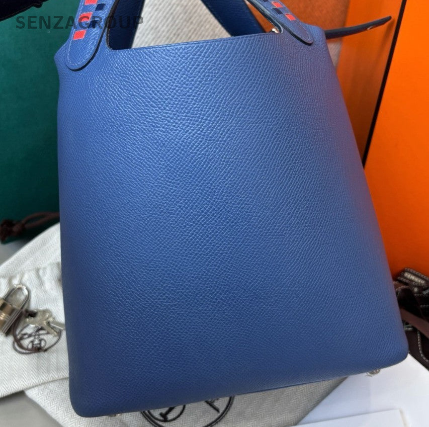 Hermes Picotin18 Epsom Top Handle Bag Blue Silver Used Women Classic