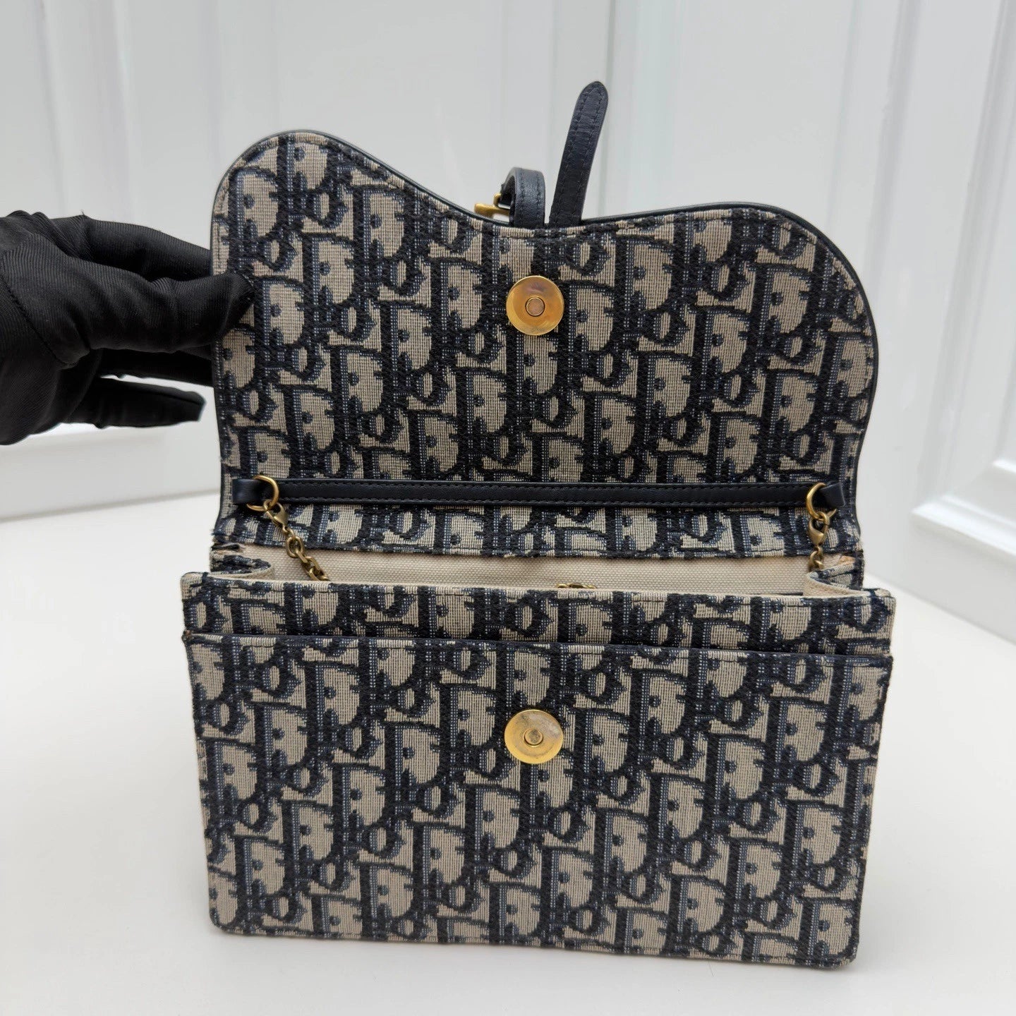 Christian Dior Woc Chain Shoulder Crossbody Bag BLUE GOLD Women Fashion