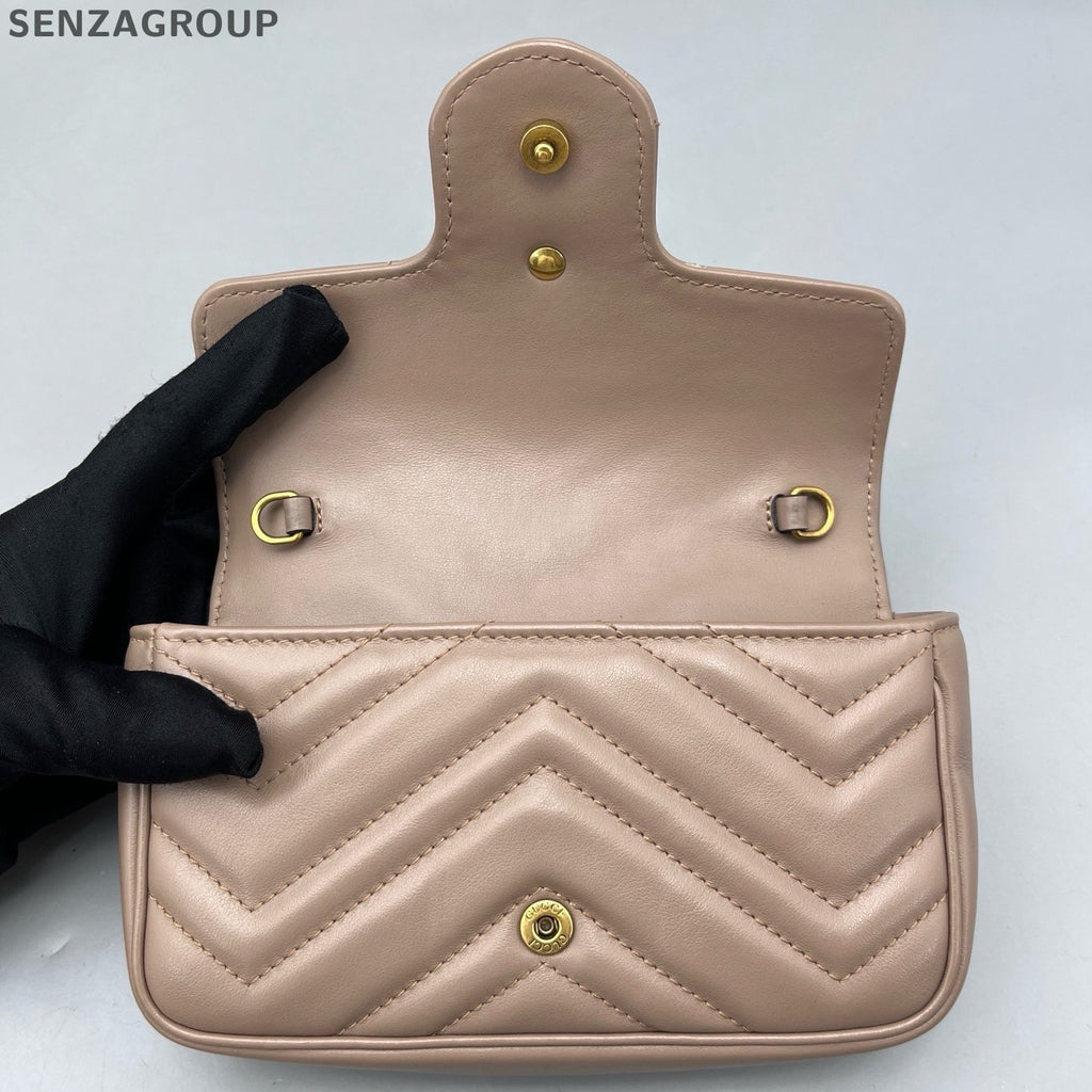 Gucci Marmont Mini Chain Crossbody Bag Beige Gold Hardware Classic Women