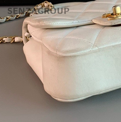 Chanel  Classic Flap 20C Chain Top Handle Bag Crossbody White Gold Used Women