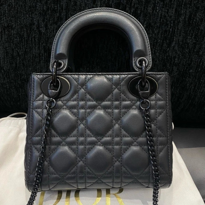 Dior Lady Dior Black Crossbody Top Handle Excellent