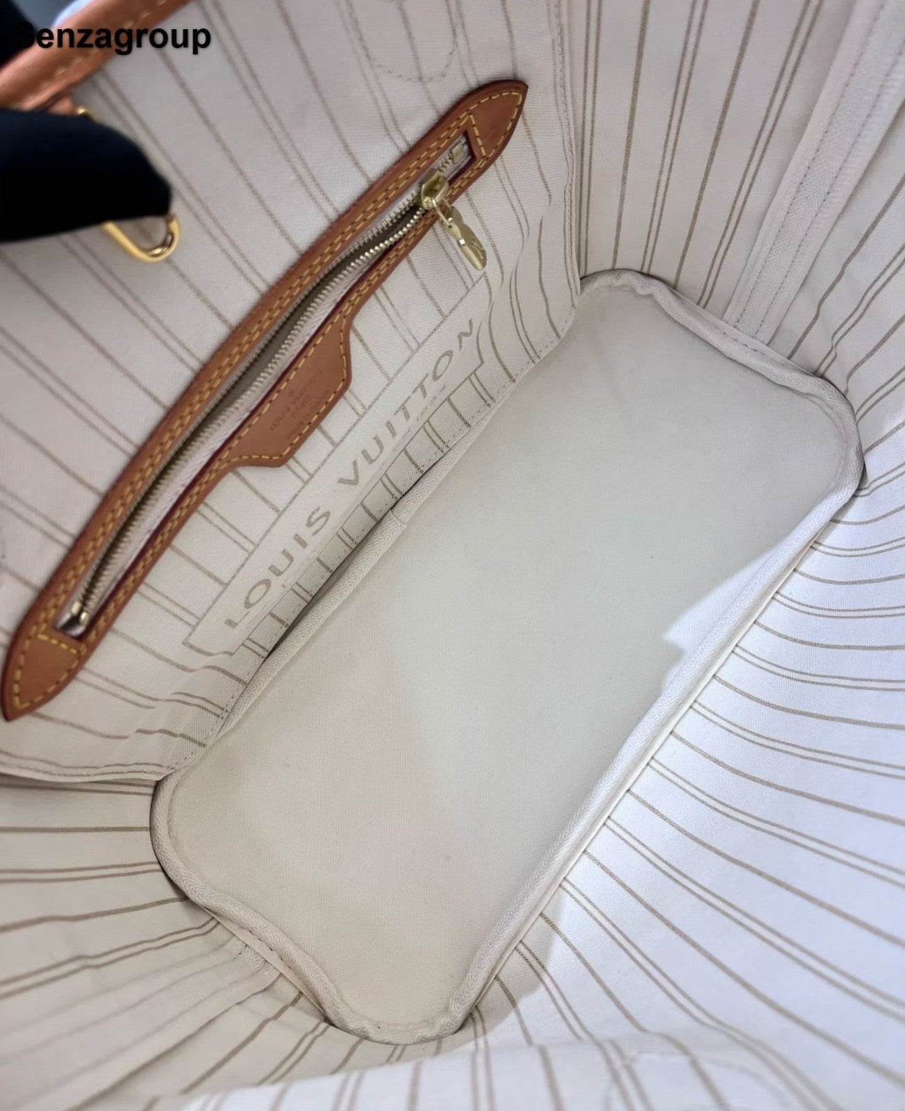 Louis Vuitton Neverfull PM Damier Ebene Shoulder Bag White Gold Women Classic