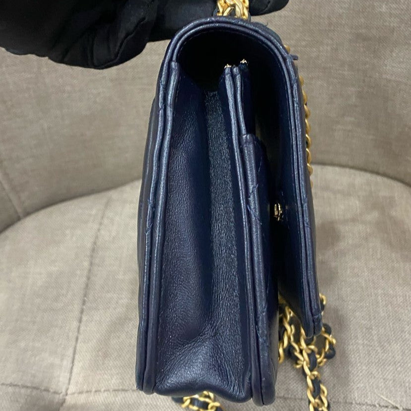 Chanel 22K Navy Blue Gold Hardware WOC Chain Crossbody Bag