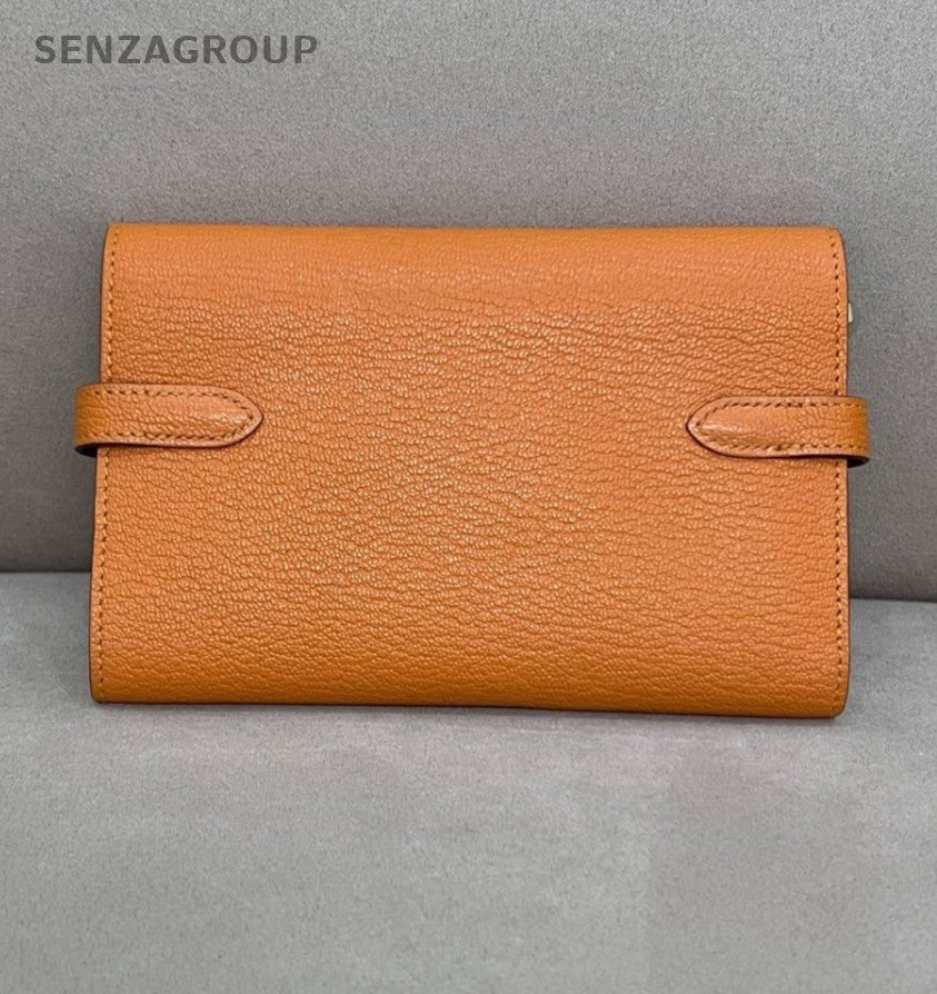 Hermes Kelly Long Wallet Lambskin Orange Gold Women