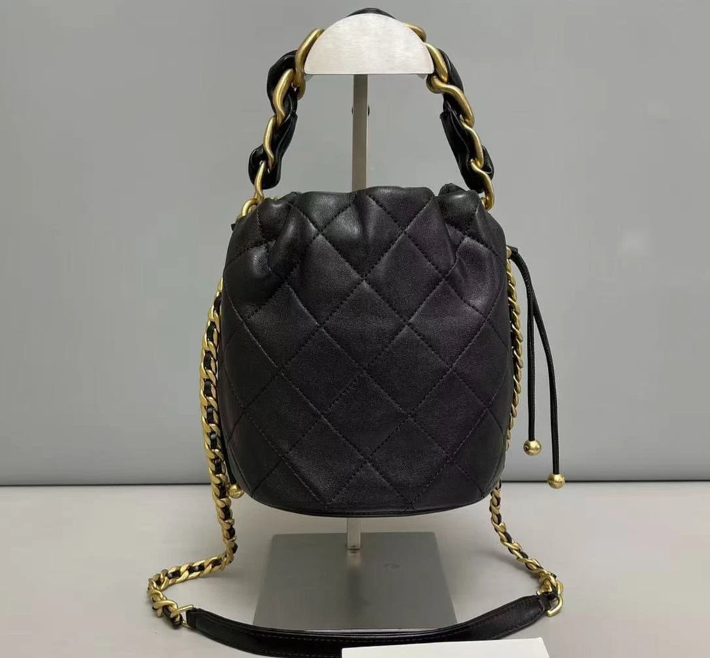 Chanel Diamond Bucket Calfskin Tophandle Bag Shoulder Bag Black Claasic
