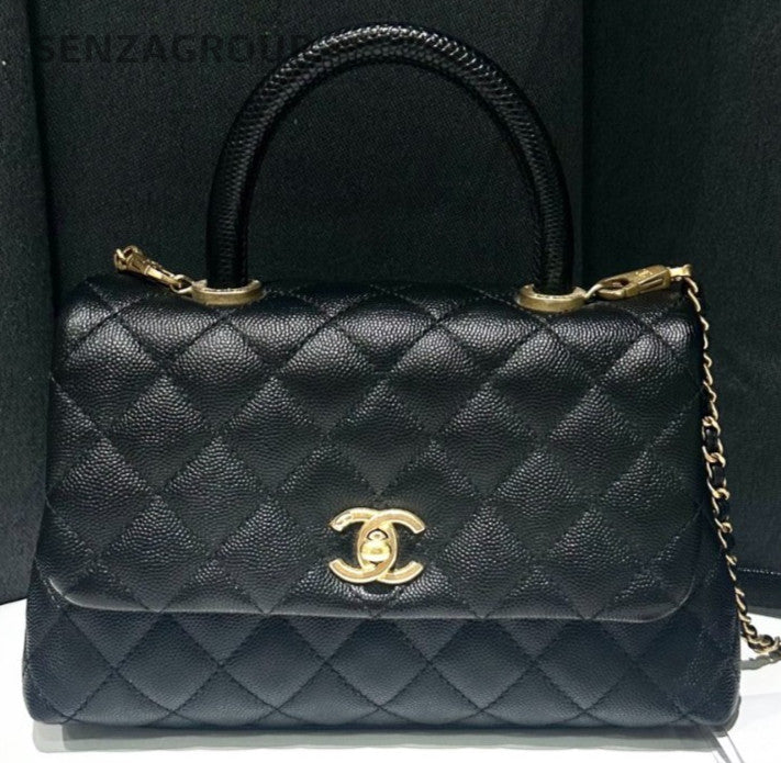 Chanel Cocohandle PM Top Handle Bag Chain Crossbody Black Gold Women Classic