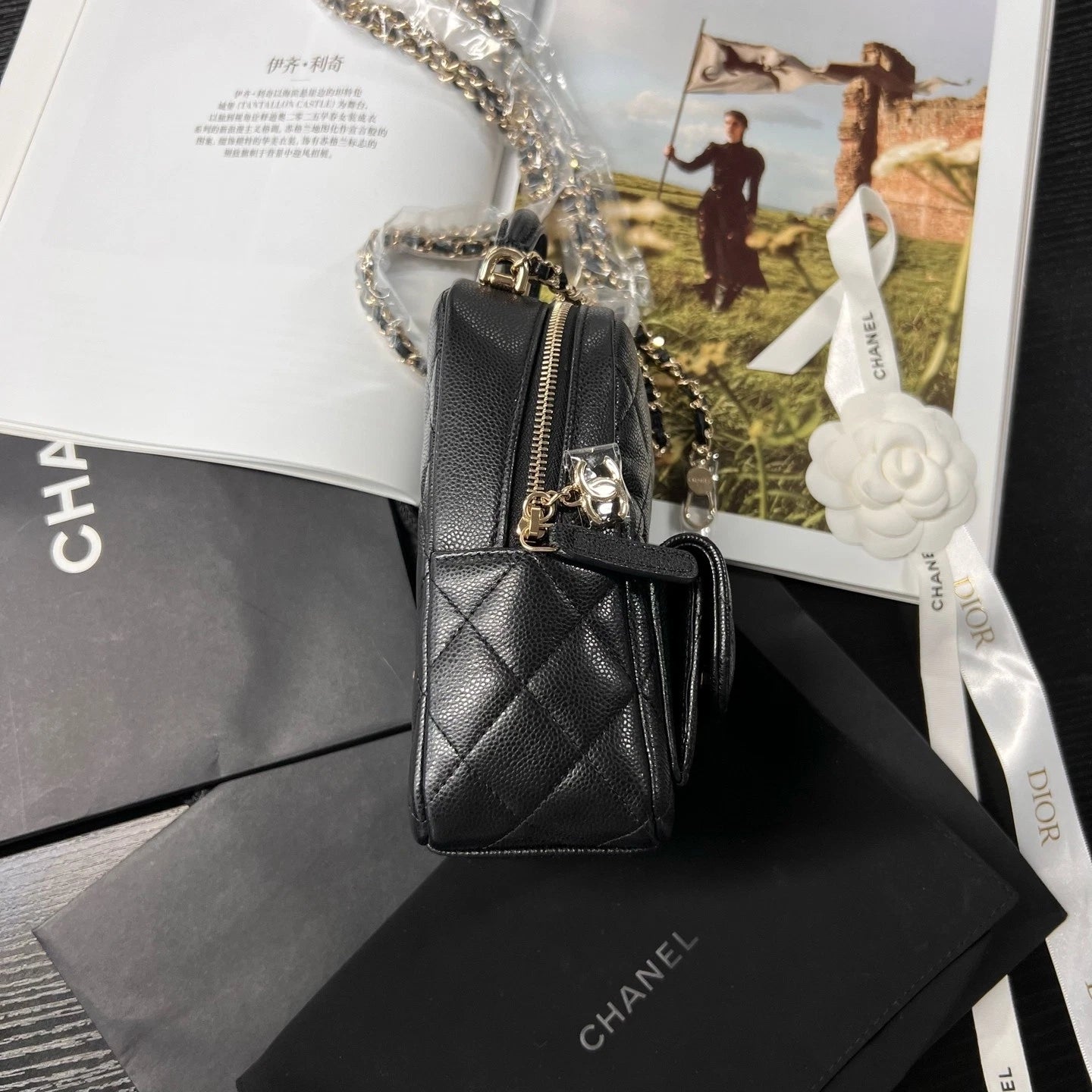 CHANEL Mini Backpack Black Gold Diamond For Women