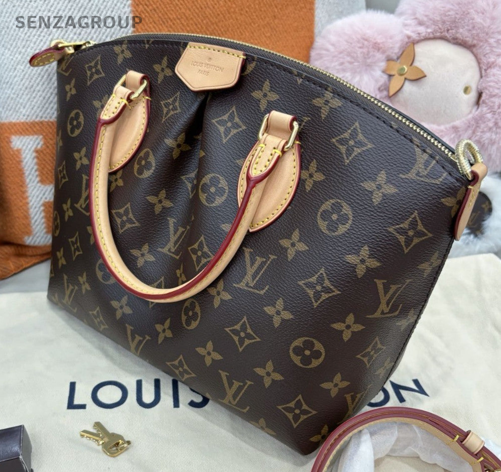 Louis Vuitton Monogram 2Way Top Handle Bag Crossbody Brown Gold Women Classic