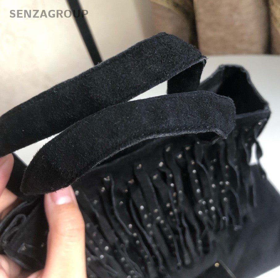CHANEL mink fringed Handbag Shoulder Women Black Bag