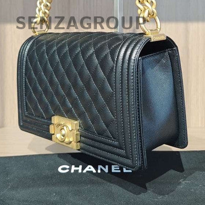 Chanel Le Boy Medium Black Gold Chain Crossbody Shoulder Bag Classic