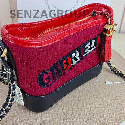 Chanel Red & Black Gabrielle Hobo Bag Gold Chain Strap Women's Fashion
