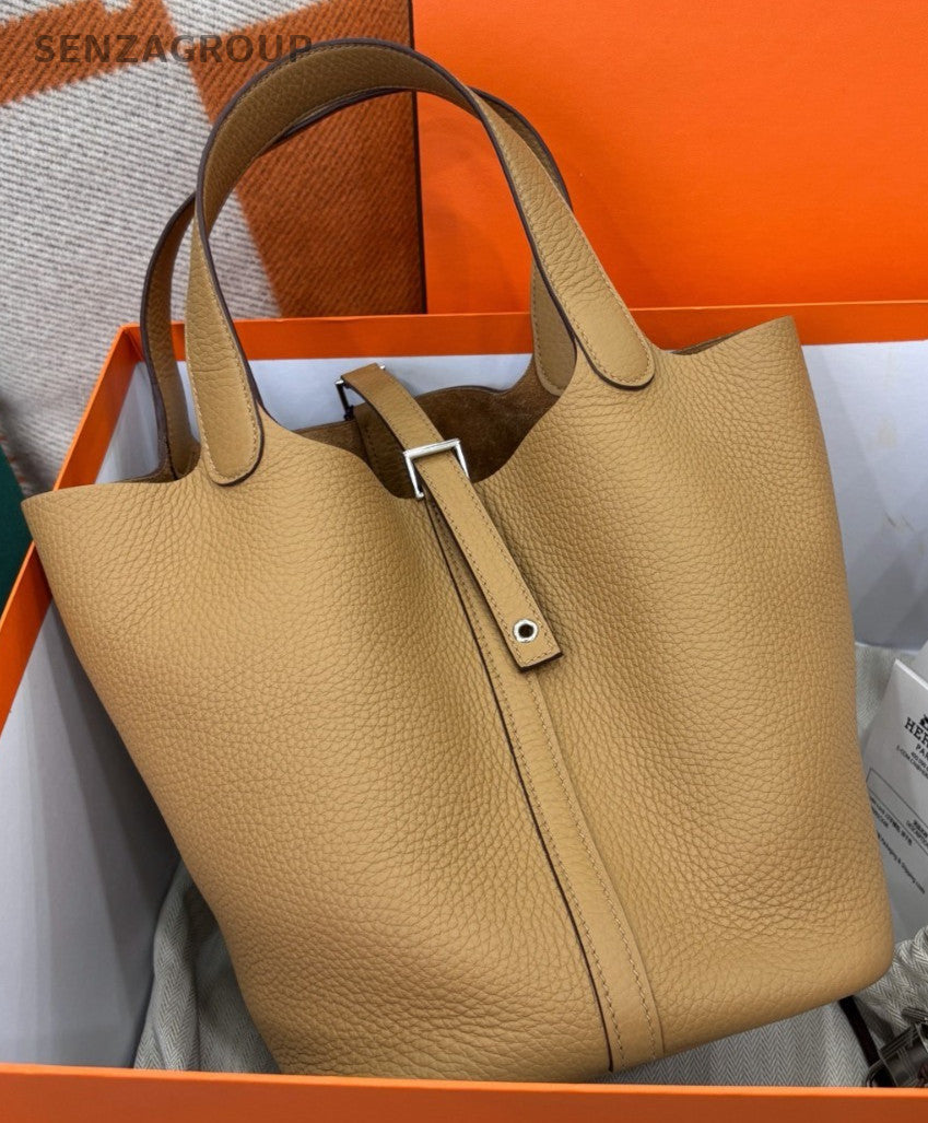 Hermes Picotin22 Top Handle Bag Brown Silver Used Women Classic Fashion