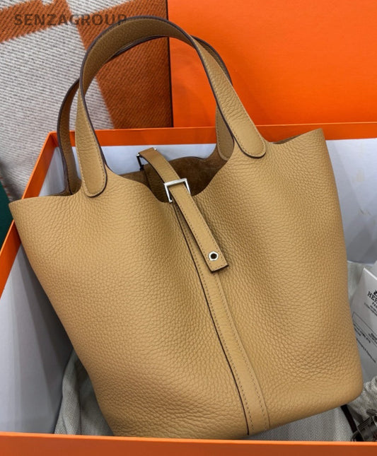 Hermes Picotin22 Top Handle Bag Brown Silver Used Women Classic Fashion