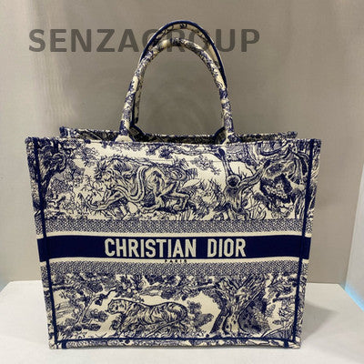 Dior Book Tote Large Blue Embroidered Tote Bag for Women