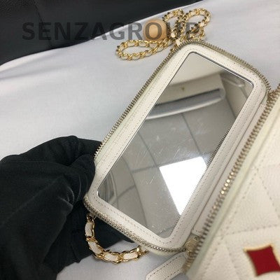 Chanel White Gold Calfskin Poker Card Box Bag Chain Shoulder Crossbody Women