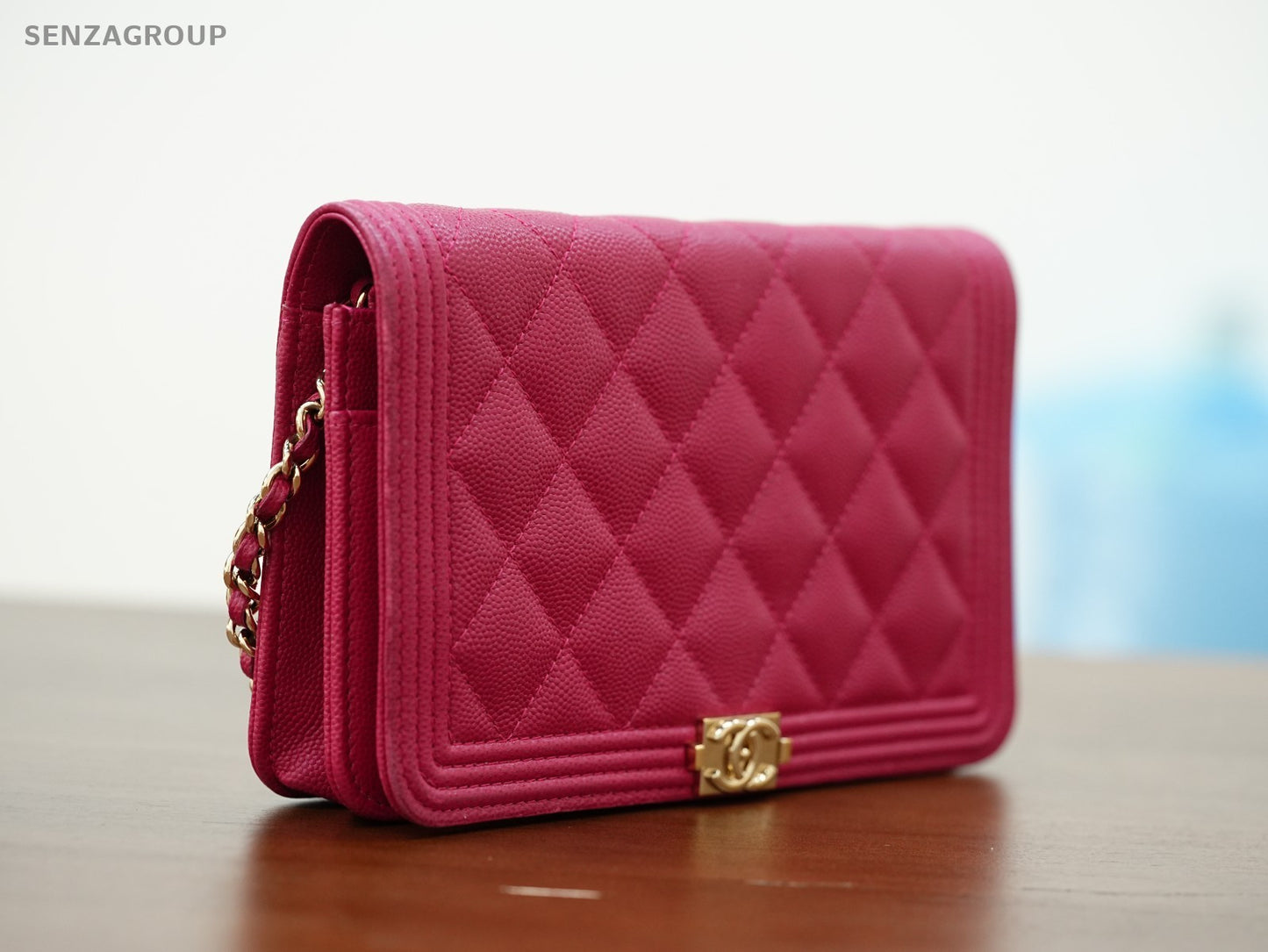 CHANEL Woc Diamond pattern Calfskin Chain Shoulder bag Women Peach Pink Gold