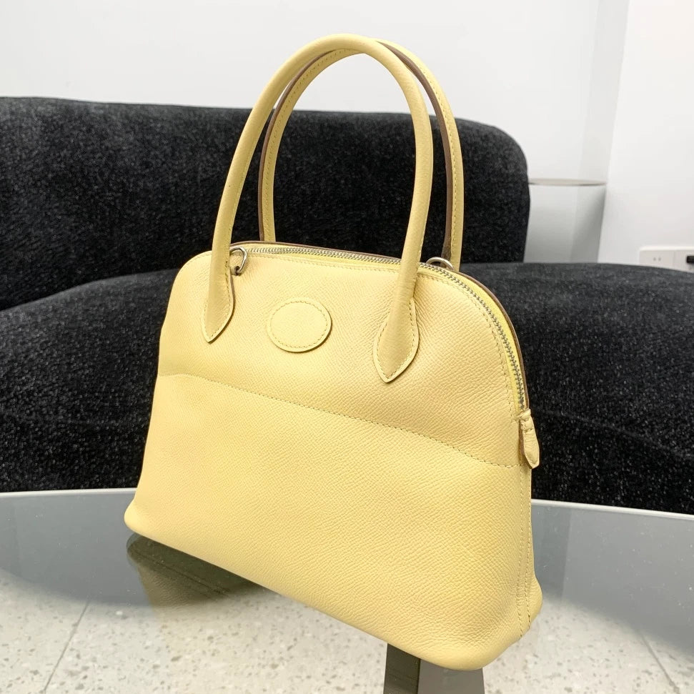 Hermes Bolide27 Epsom Leather Top Handle Bag Crossbody Yellow Silver Women S