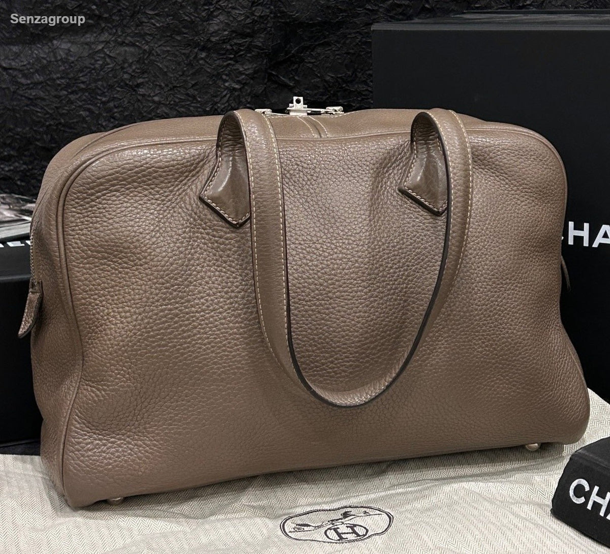 Hermes Victoria35 Top Handle Bag Gray Silver Used Women Classic