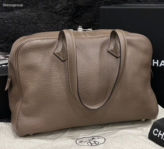 Hermes Victoria35 Top Handle Bag Gray Silver Used Women Classic
