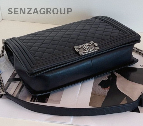 Chanel Leboy GM Chain Shoulder Bag Black Silver Unisex Adults Classic Diamond