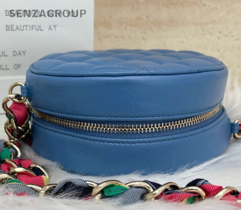 Chanel Diamond Chain Shoulder Bag Crossbody Navy Gold Women Classic Designer