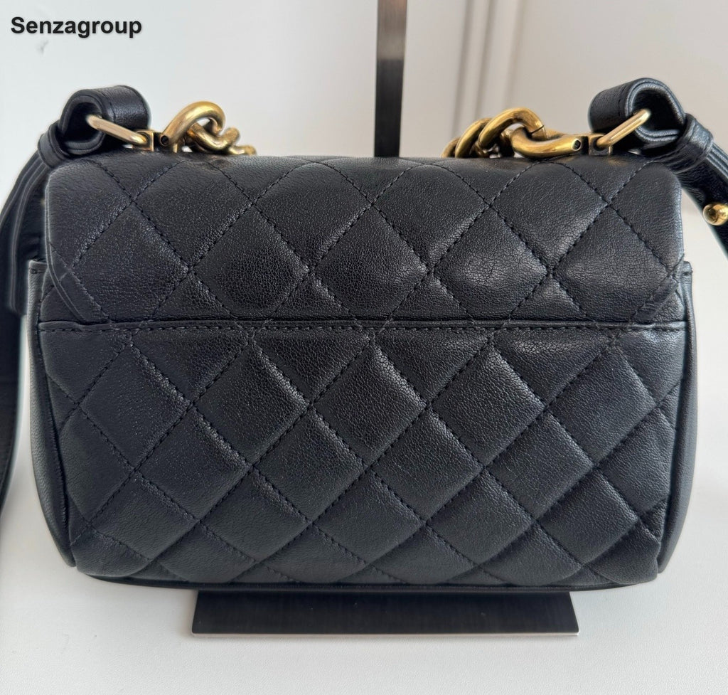 Chanel Diamond Mini Chain Top Handle Crossbody Black Gold Women Classic Fashion