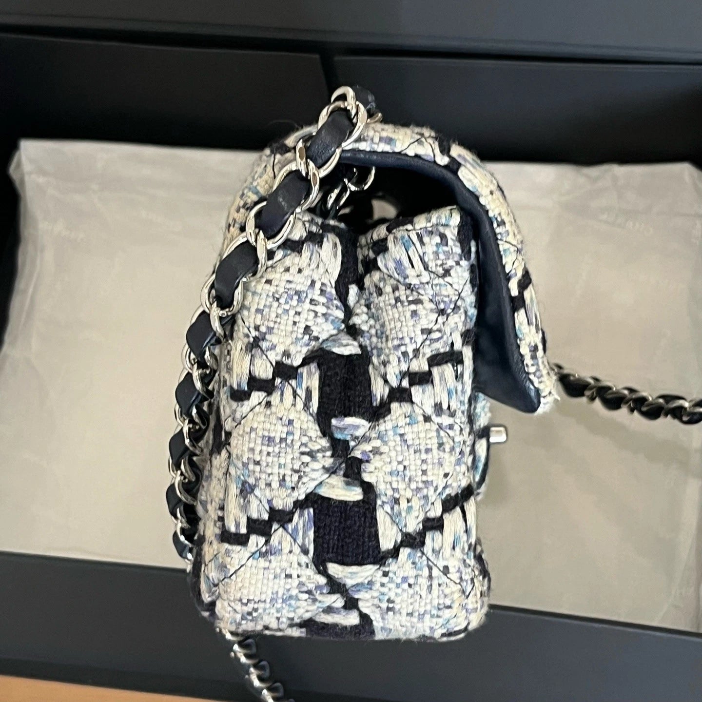 Chanel Large Mini Bag Houndstooth Tweed Shoulder Bag Gold Hardware Women