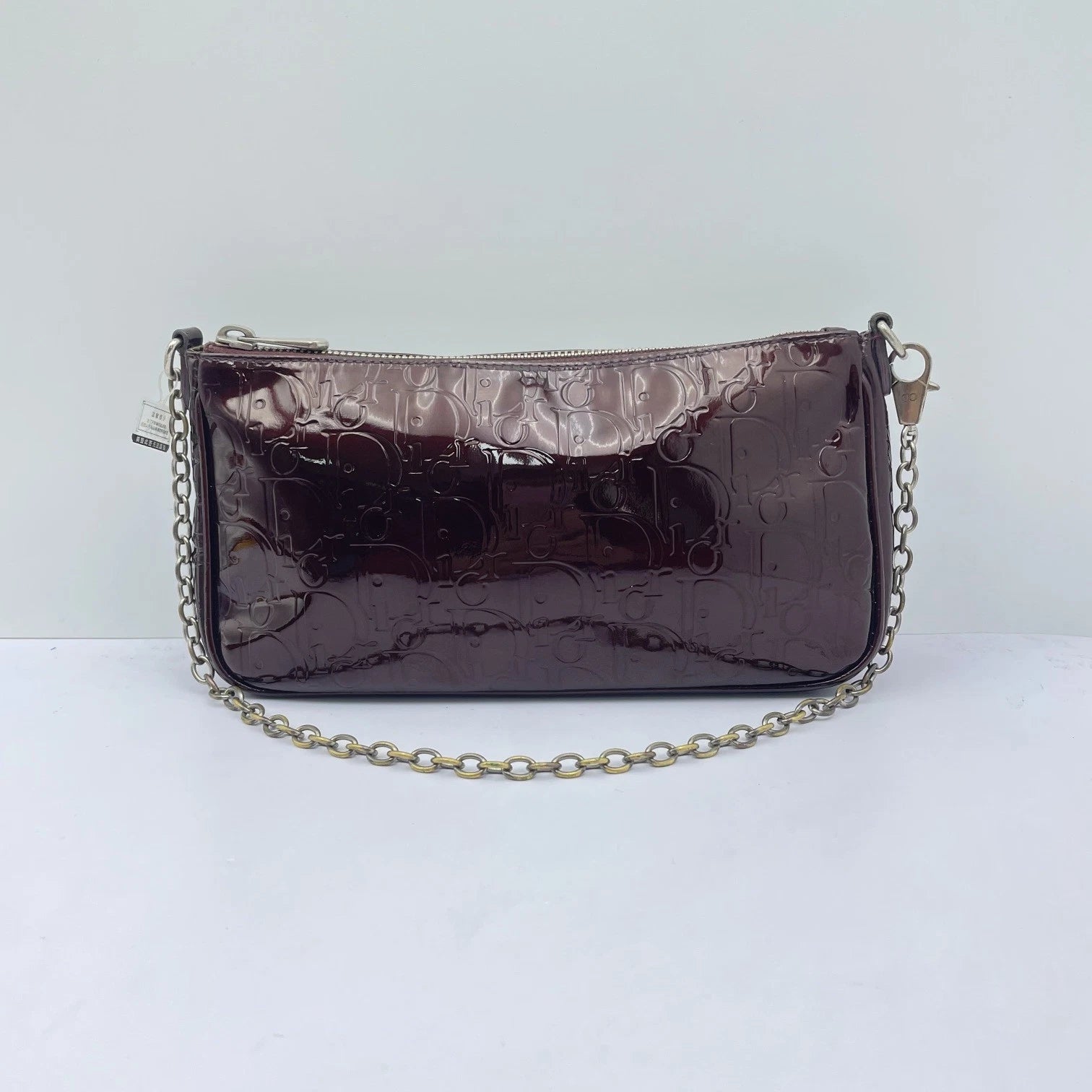 Dior Women's Red Patent Leather Monogram Chain Shoulder Clutch Bag
