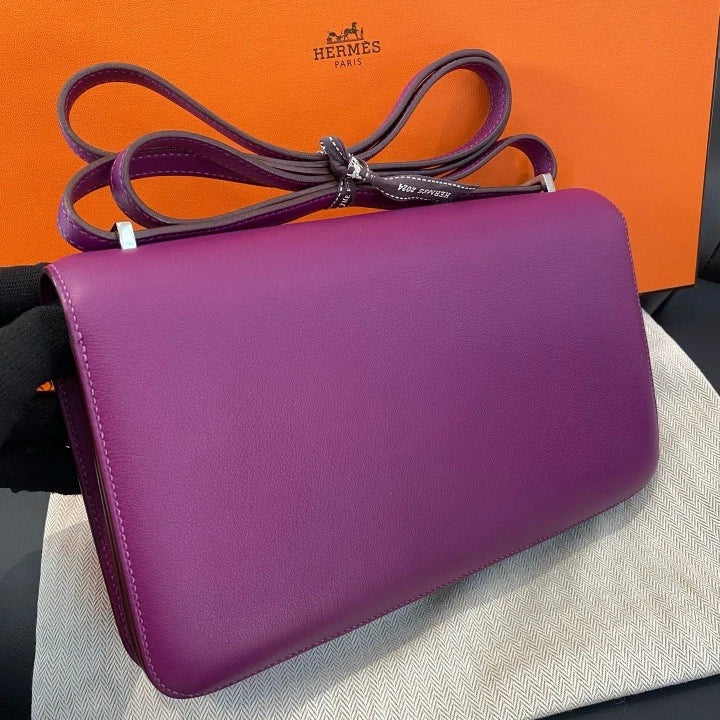 Hermes Constance 2Way Shoulder Bag Crossbody Purple Silver Women Classic D