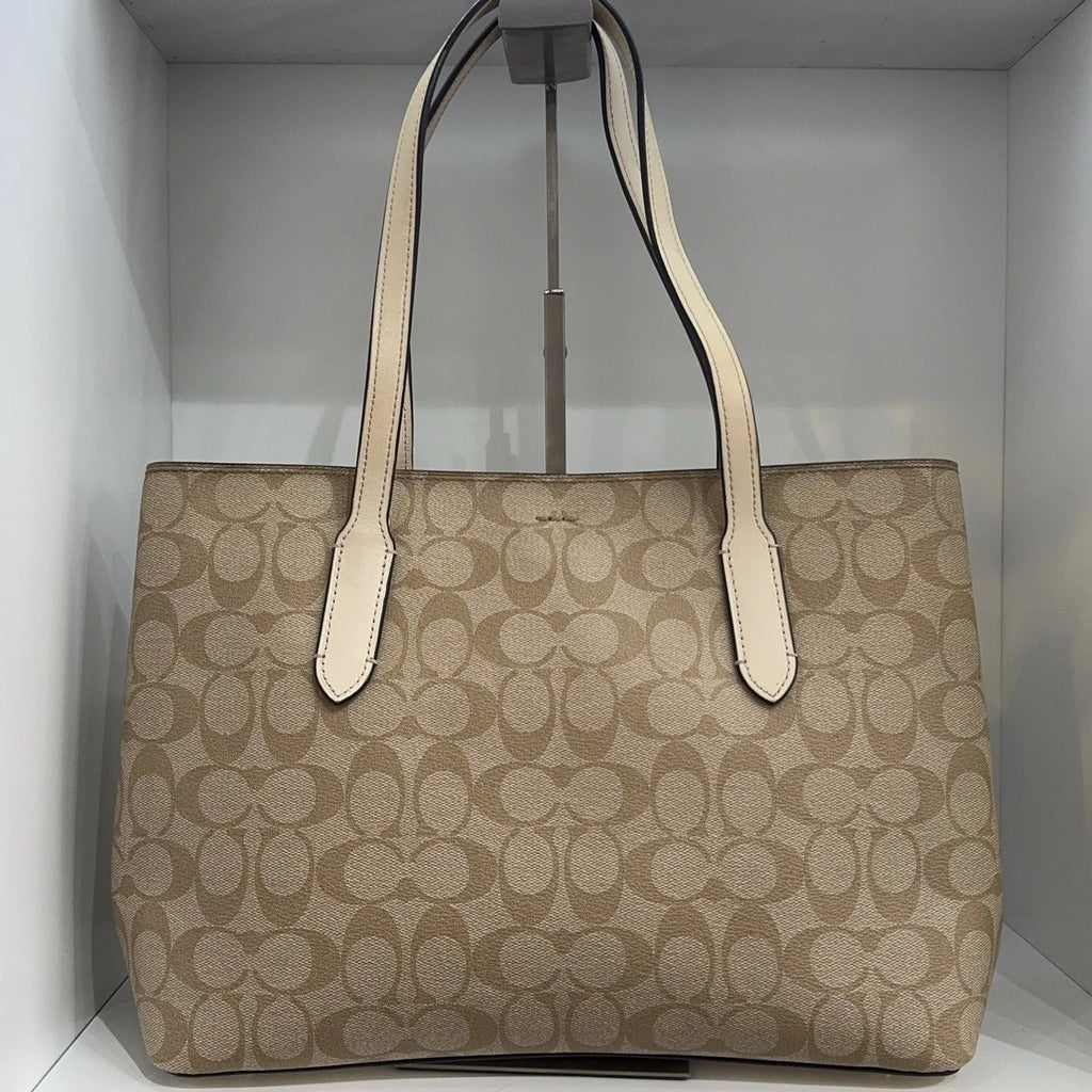 Coach Beige Canvas Monogram Tote Handbag For Women Missing Strap