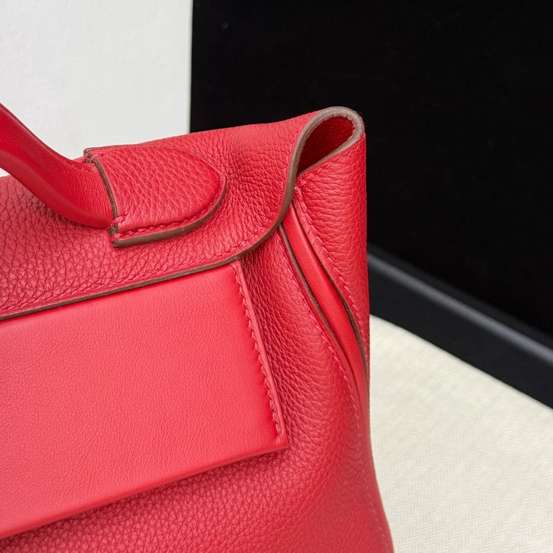 Excellent Condition Hermes 2424 2Way Red Top Handle Bag Crossbody Gold Hardware