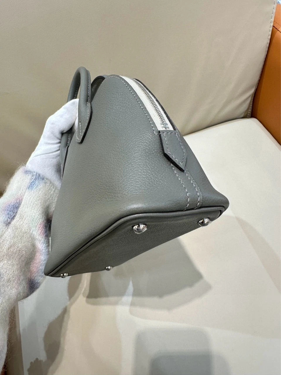 Hermes Mini Bolide Gray Leather Top Handle Bag For Women